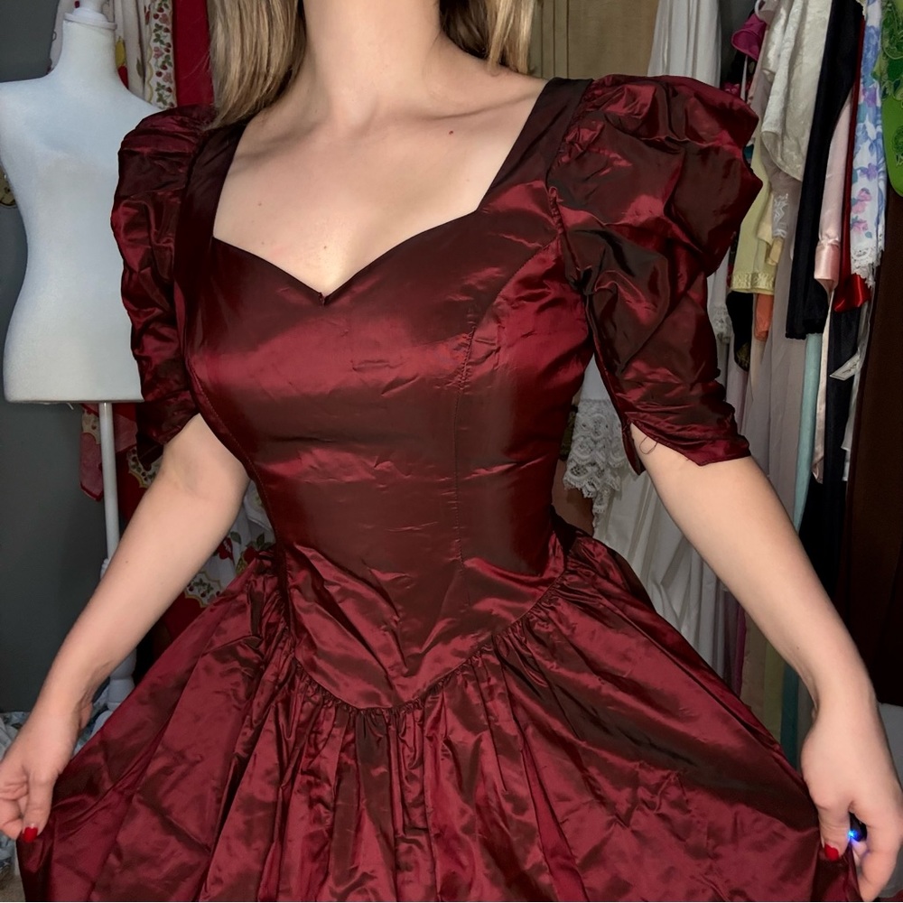 Vintage 80’s Alfred Angelo Deep Red Long Sleeve Dress - Picture 2 of 9